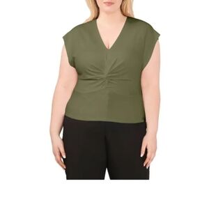 NWT HALOGEN Twist Front Knit Top- 2X moss green plus size